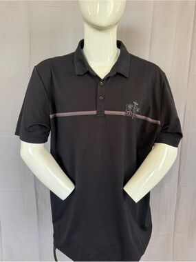 Travis Mathew Black Polo with Pink-Gray Chest Stripe